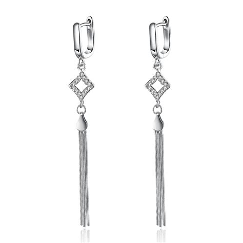 Fashion 925 Sterling Silver Jewelry Clip On Tassel Long Dangle Earrings