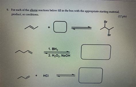 Solved For Each Of The Alkene Reactions Below Fill In The Chegg