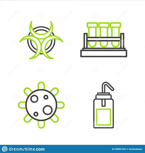 Set Line Laboratory Wash Bottle Bacteria Test Tube And Flask Chemical