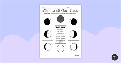 Phases Of The Moon Worksheet Teach Starter