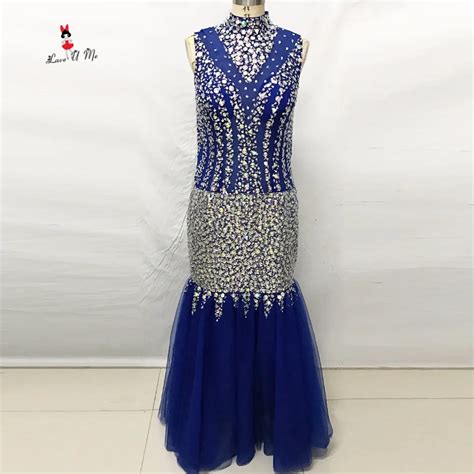 Royal Blue Luxury Crystals Prom Dresses Long Mermaid Formal Evening