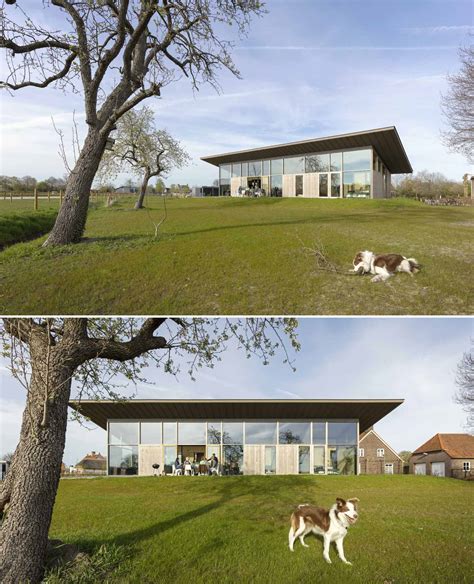 An Extended Sloped Roof Runs The Length Of This Modern Home