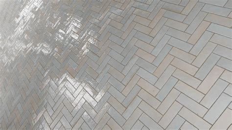 Herringbone Zellige Glossy Tile Texture Pale Blue Poliigon