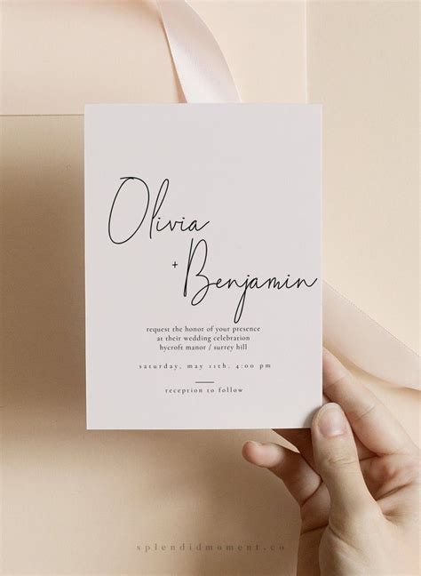 Modern Wedding Invitation Card Template Editable Neutral Wedding