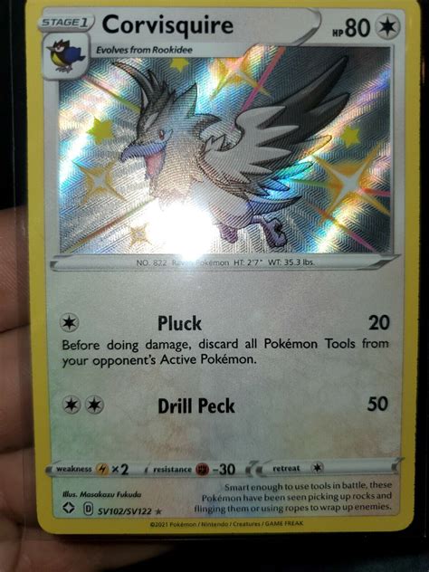 Pokemon Shiny Corvisquire Sv102sv122 Rare Holo Shining Fates