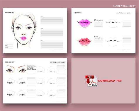 Makeup Face Chart Printable Makeup Practice Sheets Makeover Etsy Makeup Face Charts Face