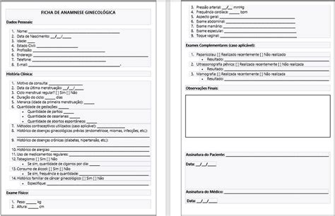 Pop Ginecologia Fichas De Anamnese E Fichas De Controle Pop S Para