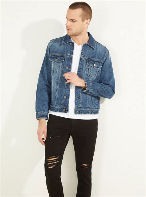 Men Denim GUESS Eco Blue Dillon Denim Jacket Staceytommy