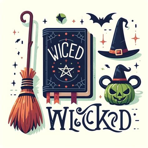 Flat Witchs Grimoire And Broom With Wicked Text Concept As An Isolated