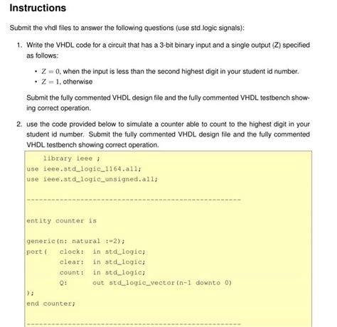 Solved Nstructions Submit The Vhdl Files To Answer The Chegg