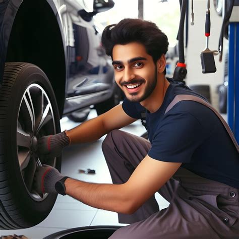 Premium Photo Mechanic Changing Tires In A Car Servicing Center