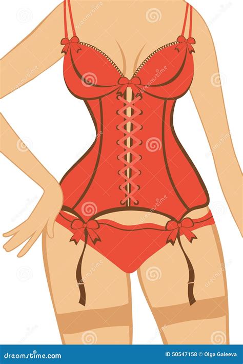 Bella Figura Della Donna In Un Corsetto Rosso Illustrazione Vettoriale