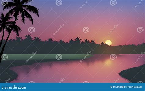Kerala Backwater Landscape Illustration Kerala Backwater Background