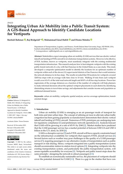 PDF Integrating Urban Air Mobility Into A Public Transit System A