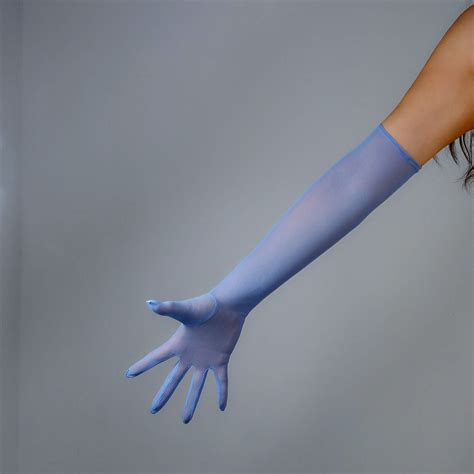 Mesh Long Gloves Stretch Tulle Lace Semi Sheer Tech Touchscreen Pastel Blue 20 Lldllnt