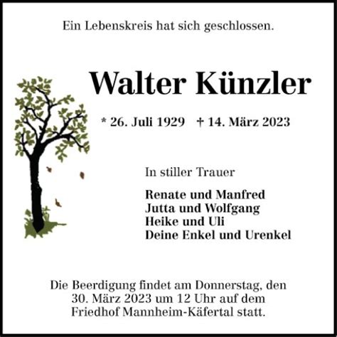 Traueranzeigen Von Walter K Nzler Trauerportal Ihrer Tageszeitung