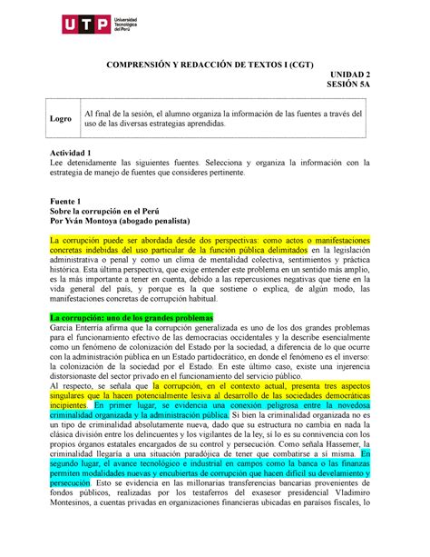 S05 s1 Fuentes para la PC01 COMPRENSIÓN Y REDACCIÓN DE TEXTOS I CGT