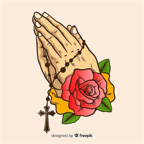 Praying Hands With Rose Drawing