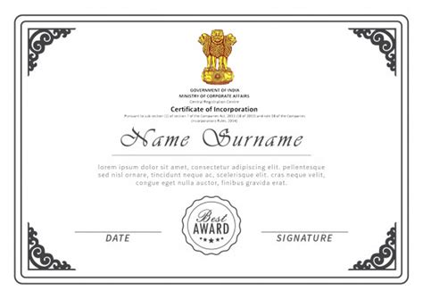 Certificate Of Incorporation Template