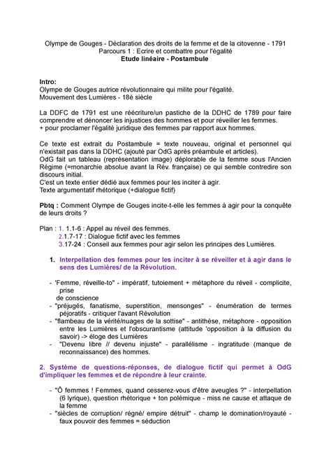 Od G postambule Etude linéaire Olympe de Gouges Déclaration des