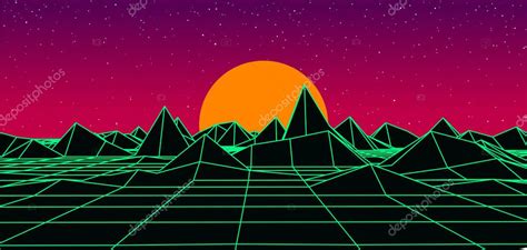 Digital Estilo Retro Paisaje De Los A Os Superficie Ciber Futurista