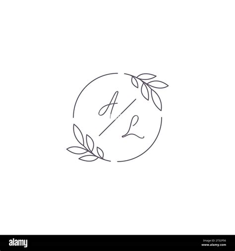 Initials Al Monogram Wedding Logo With Simple Leaf Outline And Circle