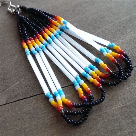 Native American Beaded Earrings Black And White Beadwork Etsy Etsy