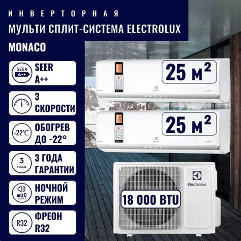 Инверторная мульти сплит-система Electrolux Monaco на 2 комнаты EACS/I ...