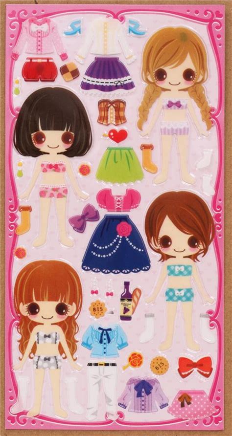 Glitter Traditional Costume Girls Dress Up Doll 3d Stickers Sticker