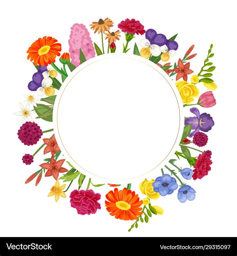 Floral Circle With Flowers Frame Roses Royalty Free Vector