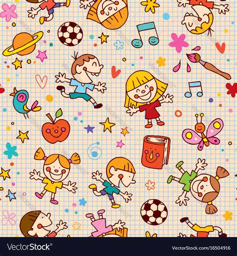 Playful Happy Kids Fun Seamless Pattern Royalty Free Vector