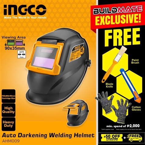 Buildmate Ingco Solar Powered Auto Darkening Welding Helmet Mask