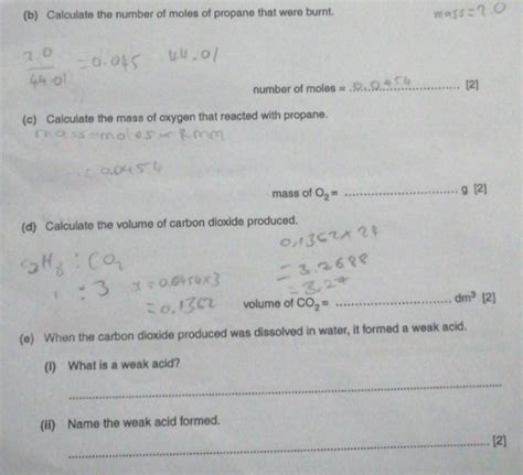 Solved B Calculate The Number Of Moles Of Propane That Were Burnt