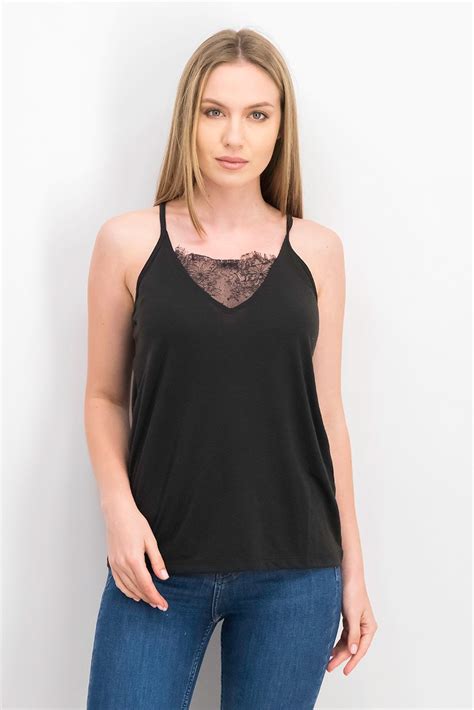 Buy Sinsay Women Square Neck Sleeveless Lace Top Black Online Brands For Less