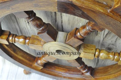 Nautical Wooden Ship Steering Wheel Pirate Decor Wood Brass Fishing