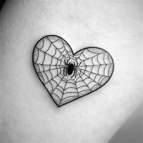 Black And White Image Of A Heart Shaped Spider Web On A Womans Body