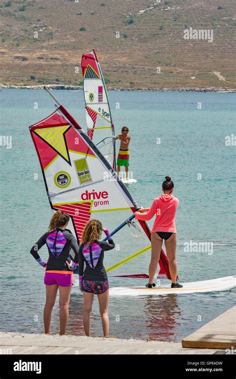 Windsurfing At Alacati Bay Cesme Izmir Aegean Coast Of Turkey Stock