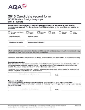 Fillable Online Store Aqa Org Candidate Record Form Aqa Store