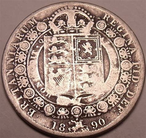 Huge Rare Silver Great Britain 1890 Half Crownvictoria Dei Gratiafree