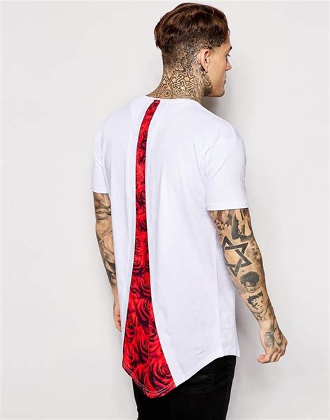 Siksilk Longline T Shirt With Curved Hem And Rose Back Print At Asos