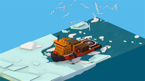 D Model Isometric Boat Breaking Ice North Pole Sea