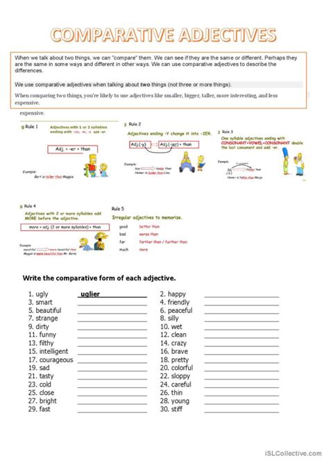 Comparative Adjectivesrules General English Esl Worksheets Pdf