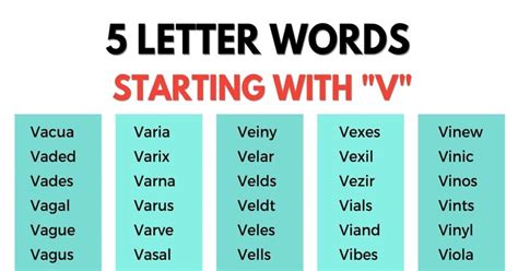 Common Letter Words That Start With V In English Esl