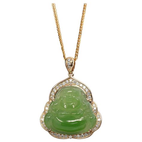 Laughing Buddha K Gold Genuine Green Jadeite Jade With Vs Diamonds