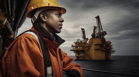 Fondo Un Trabajador Petrolero Con Su Casco Y Su Casco Cerca De Un Barco