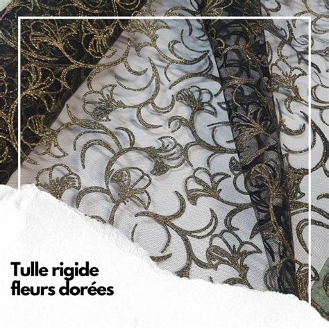 TULLE RIGIDE FLEURS DORÉES MacaSports Vente de tissus