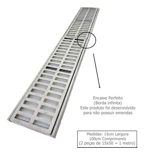 Ralo Linear 15x100cm Grelha Aluminio Coleta Agua Pluvial MercadoLivre