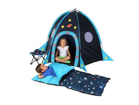 Camping Kids Rocket 4 Piece Adventure Combo Tent Sleeping Bag Stool