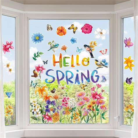 Amazon.com: 9 Sheet Hello Spring Window Stickers Decorations Spring