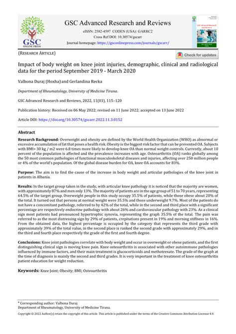 Pdf Impact Of Body Weight On Knee Joint Injuries Demographic